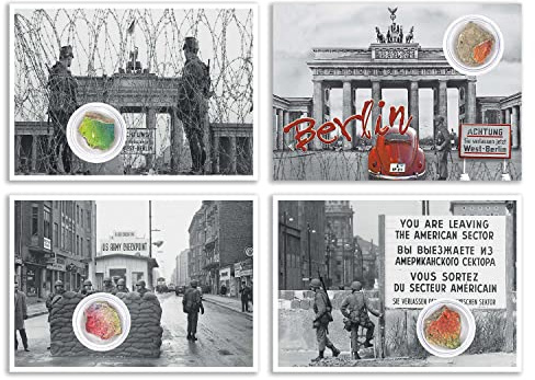 Set di 4 cartoline con la pietra originale del Muro di Berlino | Fatto a mano direttamente dalla manifattura di Berlino | Souvenir & Gift