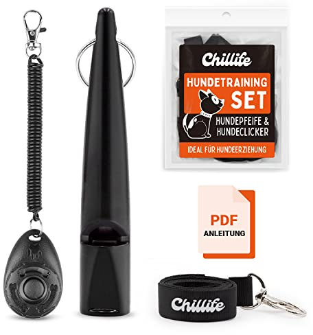 Chillife Premium Hundetraining Zubehör Set, bestehend aus Hundepfeife und Hunde Clicker, perfekt für Welpen und Dog Training und Erziehung, Trillerpfeife für Hunde und Hundeclicker