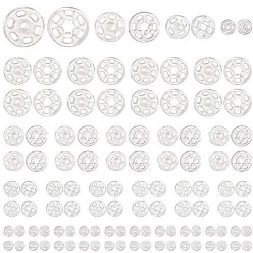 TOAOB 120 Pairs Plastic Snap Fasteners Buttons Clear Invisible Press Studs Transparent Sew on Snap Buttons for Clothing DIY Clothes Shirt Sew Purse Handbag 7mm 12mm 15mm 21mm