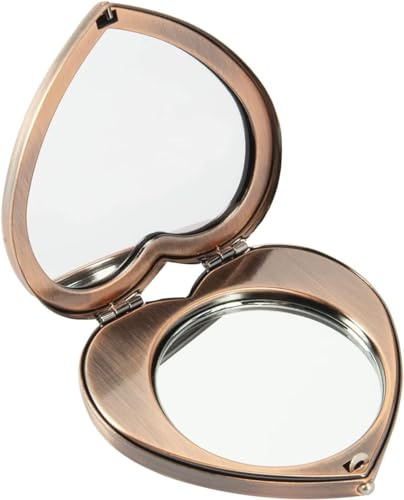 EYIDADAE Mini Vintage Heart Elegant Makeup Mirror, Portable 1X/2X Magnifier (Retro Red)