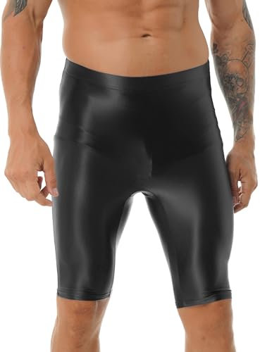 YiZYiF Herren Glänzend Shorts Sport Glossy Nylon Kurze Leggings Strumpfhose Tight High Waist für Sport Training Fitness Schwarz XL