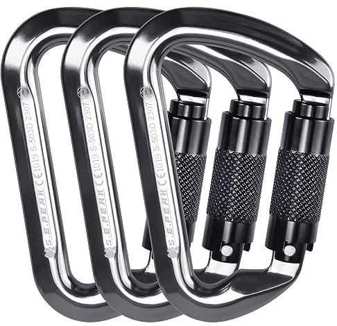 SEPEAK UIAA CE 30kN Climbing Carabiner Clips, Professional Heavy Duty Twist Locking Carabiners for Climbing,Mountaineering, Rappelling, Camping, Hiking, Swings, Large D Ring Hooks