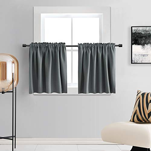 DONREN 30 Inch Length Gray Short Curtains for Bathroom - 2 Pcs Blackout Thermal Insulating Small Curtain Tiers for Kids Room with Rod Pocket Top(Medium Grey,52 by 30 Inches)