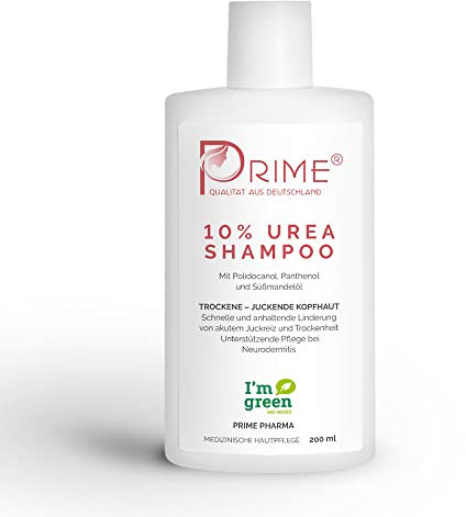 Prime® 10% Urea Shampoo (200 ml) mit Polidocanol, Panthenol und Süßmandelöl - Medizinische Haarwäsche gegen juckende und trockene Kopfhaut - Umweltfreundliche Verpackung