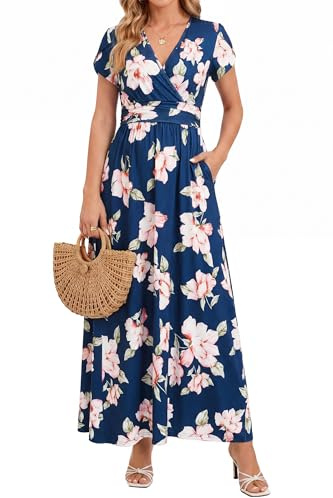 OUGES Maternity Maxi Dress Long Summer Pregnancy Dress for Women UK Spring Breastfeeding Dresses-XL