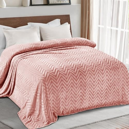 Whale Flotilla Coperta Pile Con Motivo Chevron, Calda Coperta per Divano e Letto in Flanella Morbida, Accogliente e Leggera per Tutte le Stagioni, 150 x 200 cm, Rosa