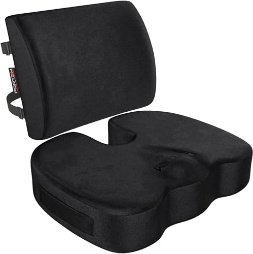 FORTEM Sittdyna och Ryggstöd för Kontorsstol, Ländryggsstöd, Sittdyna i Memory Foam, Halkfritt Sitt- och Ryggstöd för Gaming, Sittkudde för Bilstol, Datorstolsdyna, XL