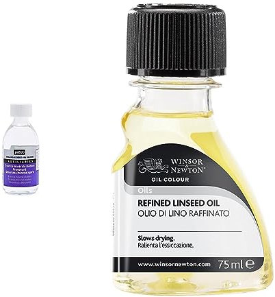 Pebeo 650307 245 ml Odourless Mineral Spirit, Transparent (Packaging may vary) & Winsor & Newton, Oil Medium, Refined Linseed Oil, 75 ml (Pack of 1)