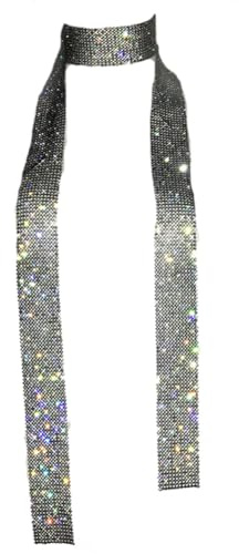 Wisafory Écharpe en métal à paillettes pour femme - Longue cravate - Chaînes scintillantes - Écharpe fine pour femme - Pour mariage, carnaval, costume, fête