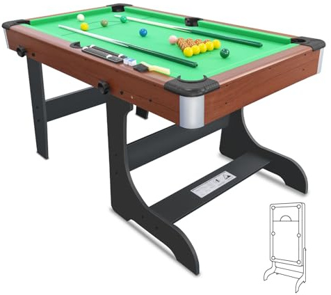 HLC 5FT Pool Table Folding Snooker Table Set Steady Space Saving Billiards Table with All accessories Indoor Outdoor, Great for Kids and Adults
