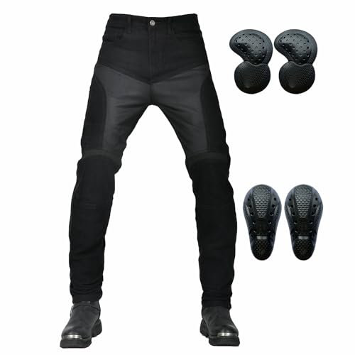 GEBIN Motorradhose Herren, Motorrad Jeans Herren mit Protektoren, Sommer Atmungsaktiv Motorrad Hose, Motorcycle Biker Pants 4 x Schutz Ausrüstung (Black,L)
