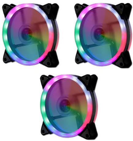 JZK 3 pièces 12V RGB LED ventilateur refroidissement boîtier PC à faible bruit 120mm, ventilateur sans balais DC 12cm, lumière LED colorée ventilateur ventilation boîtier d'ordinateur