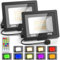 RGBW LED Flood Lights Outdoor 40W, 2 Pack Colour Changing Flood Lights Dimmable with Remote Control and Cycle Timer, IP66 Waterproof Design, Perfect for Gardens, Landscapes and Stages. UK 3-Pin Plug