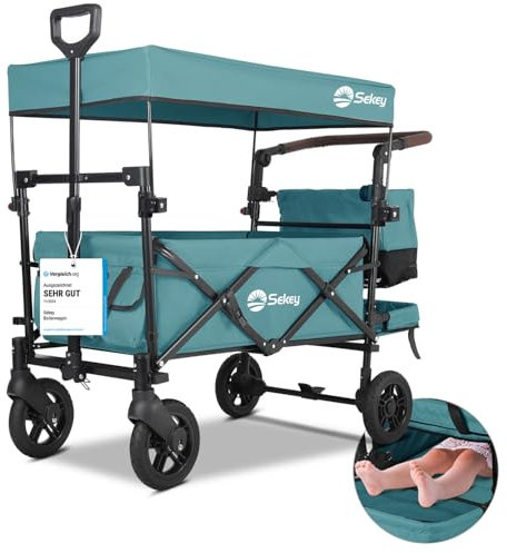 Sekey Carrello pieghevole per bambini con portata di 150 kg, pieghevole, per bambini con maniglia scorrevole e freni, TP5050, verde scuro