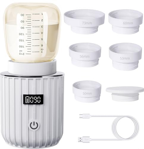 Hoapin Flaschenwärmer Baby, Flaschenwärmer für Unterwegs mit 6 Adapters, Aufladbar Über USB, Tragbarer Flaschenzubereiter Baby, Elektrischer Flaschenwärmer für Familien und Reisen