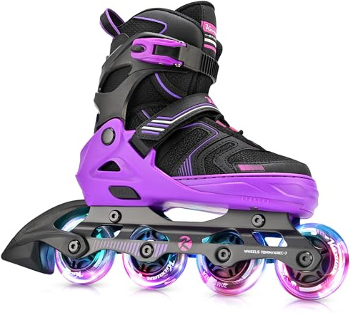 Kuxuan Skates Patines en línea ajustables para niños y niñas con ruedas luminosas, patines adolescentes para principiantes y mujeres