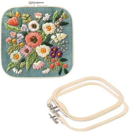 PATIKIL 3 Pièce Cercles à Broder Carré en Bambou, 20cmx20cm 16cmx16cm 13cmx13cm Tambour à Broder Ajustable pour Point de Croix, Travaux d'Aiguille, Décoration, Couleur Bambou