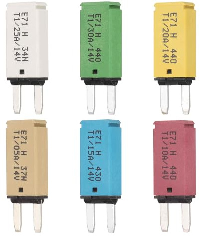 DMiotech 6 Pack Fusible Automatique Mini Étroite Réarmable, 14V DC 5A 10A 15A 20A 25A 30A ATC/ATO Disjoncteur Automobile Réarmable Fusible Lame Miniature pour Voiture Camion SUV, Coloré