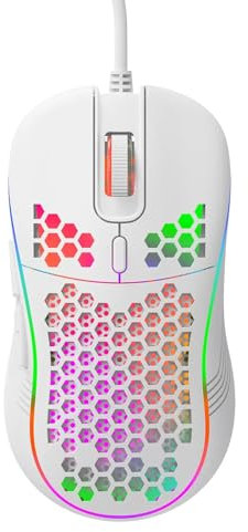 Banti Store Mouse Gaming, Mouse con filo, illuminazione RGB, 6 Pulsanti Programmabili, Gaming Mouse, Ultraleggero solo 65 gr, Usb, Regolazione DPI, Mouse Ergonomico, Mouse da Gaming, Colore bianco.