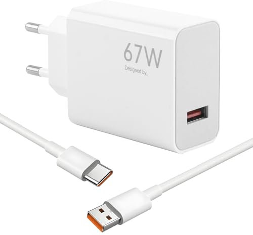 Cargador Xiaomi 67W USB C, Cargador Rápido para Xiaomi 15 14 13T 12 Pro Redmi Note 13 Pro 12 11 Poco X6 X5 F5 F4 con Cable Tipo C 1.5M Adaptador de Pared Turbo