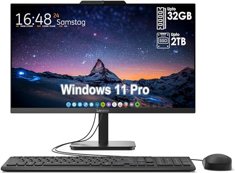 Lenovo All-in-One Desktop with Intel 4-Core Processor| 24 inch Full HD Display| 16GB DDR4 RAM, 512GB PCIe SSD| WiFi 6| Bluetooth| USB, Ethernet Ports| Windows 11 Pro| HDMI Out for External Display