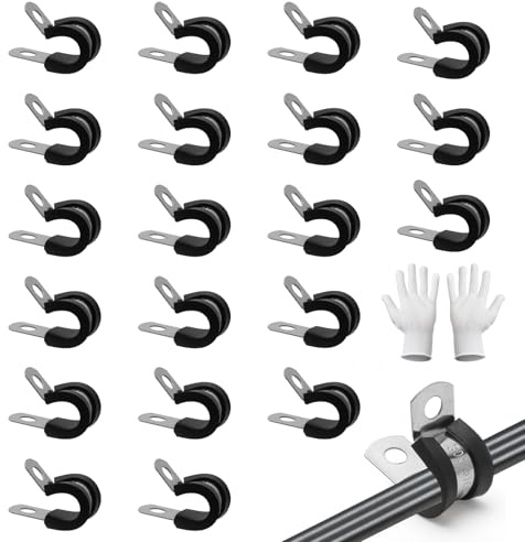 ZRUEWOT 20 abrazaderas de cable de 10 mm de acero inoxidable P con inserto de goma, abrazaderas para tubos, para automoción, industria, cableado de barco y montaje