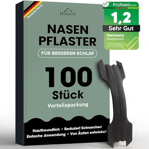 HARMONY® Nasenpflaster Schwarz (100 STÜCK Vorteilspack) Premium Nasenstrips gegen Schnarchen, für besseren Schlaf und bessere Performance, Extra starker Halt, Nose Strips hautverträglich