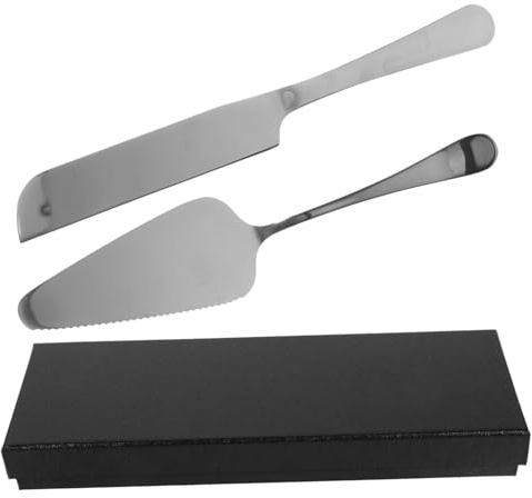 STOBAZA Cuchillo y Espátula Inoxidable para Cortar y Servir Tartas con Dentada Utensilios Versátiles para Bodas y Cocina Casa para Pasteles Pizzas y Postres Presentación Caja de Regalo