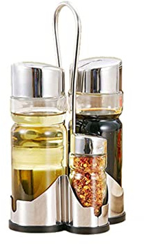 Phefop Set di Ampolle in Vetro per Shaker, Set di Dispenser per Olio e Aceto in Acciaio Inossidabile, Bottiglie di Condimenti in Vetro con Supporto per la di Casa, Ristorante,