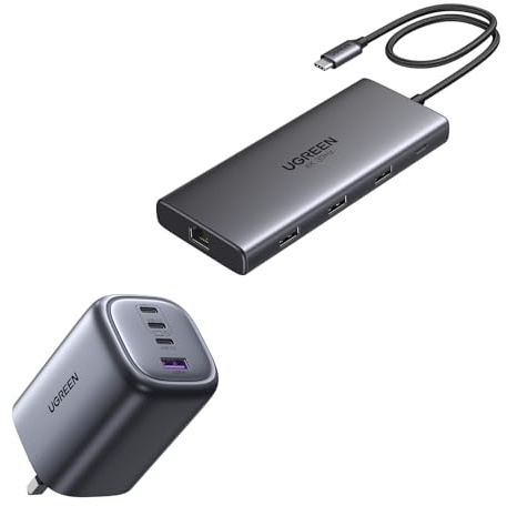 UGREEN Docking Station, 10-in-1 USB C Hub with Dual 4K@60Hz, Single 8K@30Hz, Gigabit Ethernet, 100W PD, 4x 5Gbps USB Data Ports, SD/TF & 100W USB C Charger