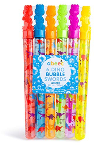 abeec Dinosaur Bubble Swords - Pack of 6 - Bubble Party Bag Fillers - Summer Fun in the Garden - Fragranced Bubble Wands