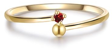 GLANZSTÜCKE MÜNCHEN Damen Solitär-Ring aus 925/- Sterling Silber gelbvergoldet mit Granat rot - Edelsteinring Stapelring Silberring