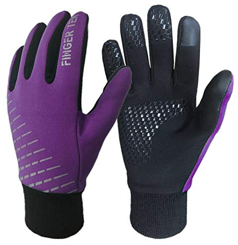 FINGER TEN Handschuhe Kinder Winter Frühling Für Jungen Mädchen Fahrrad Laufen Fußball Outdoor Sport Touchscreen Warm Winddicht rutschfest Paar (S, Lila)