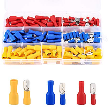 Ewwtrey Connettori Elettrici, 200 Pezzi Morsetti Elettrici Assortiti Isolati Capocorda con Connettori, Connettori Elettrici per Saldatura - Rosso, Giallo, Blu