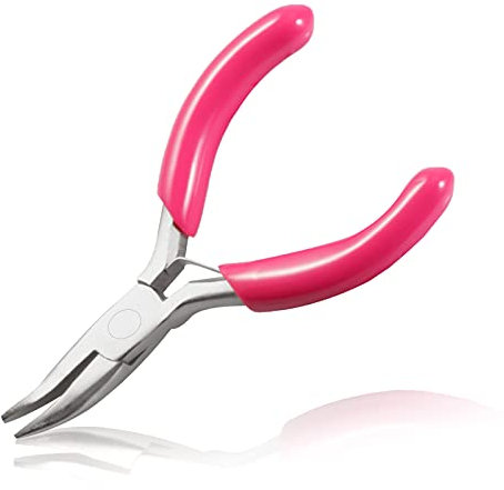 LEONTOOL 3 Inch Mini Bent Nose Pliers for Jewelry Making - Smooth Jaw Small Beading Pliers, Micro Angle Needle Nose for Jewelry Making Supplies
