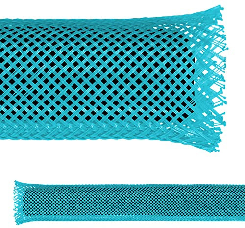 Electriduct 3/8 PET Expandable Braid Sleeving Flame Retardant Flexible Wire Mesh for Cord Management and Cable Protection - 25 Feet - Sky Blue