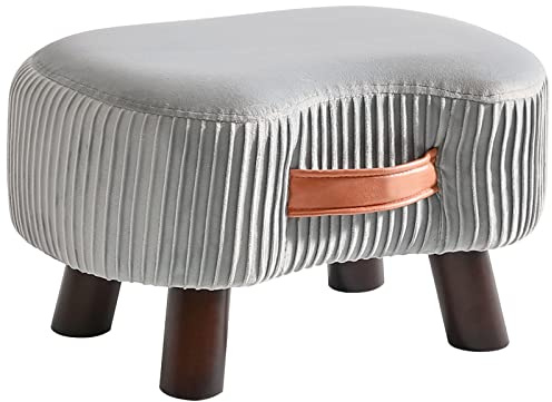 YMYNY Fußhocker, Sitzbank mit Griff, Gebogener Tritthocker mit weichem Sitzkissen, Gepolsterter Hocker aus Samt, Massivholz, für Wohnzimmer, Kinderzimmer, 40 x 28 x 23CM Grau HBD021G