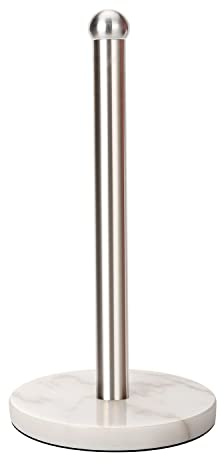Heavy Weighted Paper Towel Holder, Easy One-Handed Design for Kitchen Stand, Sturdy Base for Standard and Mega Rolls (Silver Brushed)