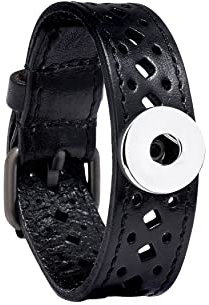 ANDANTE Leder Armband für Chunks Click-Buttons mit Druckknopf-Verschluss (18-22 cm) Schwarz