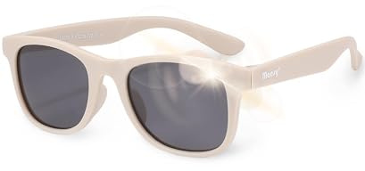 Maesy Occhiali da Sole Bambini Lino 3-6 Anni - Lenti Polarizzate UV400 Categoria Filtro 3 - Montatura Flessibile - Design Quadrato, Sicuri e Confortevoli - Lino, Beige Ecru