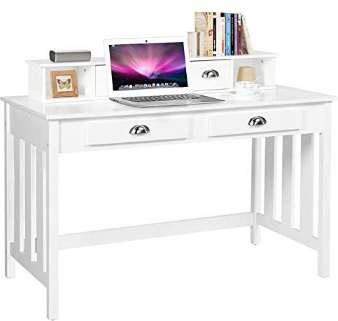 Yaheetech Schreibtisch Computertisch mit 4 Schubladen und Abnehmbarem Ablagefach Arbeitstisch Schminktisch für Wohnzimmer/Arbeitszimmer/Schlafzimmer, 106 × 53 × 90 cm Weiß
