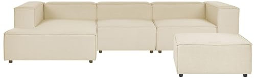 Modern 3-sitsig Modulär Högervänd Hörnsoffa Linne med Ottoman Beige Aprica