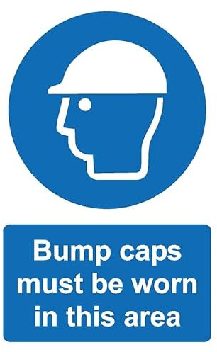 Bump caps must be worn in this area safety sign - 1mm flexible Plastic sign (300mm x 200mm)