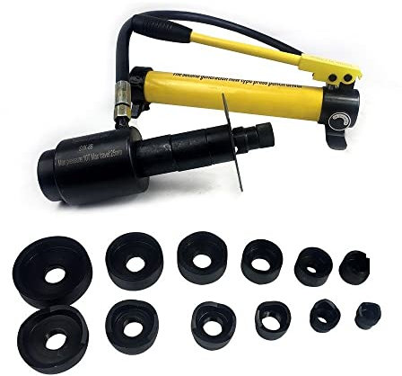 8T Hydraulischer Blechlocher Punch Set, 22-60mm Handpumpe Stahl Lochwerkzeug, Hydraulisches Lochstanzer-Set Metall mit 6 Lochstempel Ram und Hochdruckschlauch, Hydraulisch Knockout-Stanzer Kit