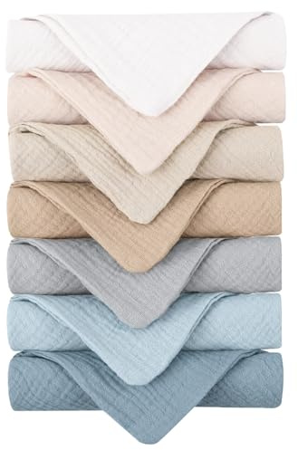 Konssy 7-Pack Ultra Soft Muslin Cotton Face Wash Cloths, Reusable Absorbent Washcloths for Sensitive Skin, Lightweight Facial Makeup Remover Towels for Women (11 x 11 Inch)