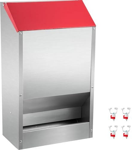 VEVOR Futterautomat Hühner 22,6 kg, Hühner-Futterspender, automatische Futterstation, hängender Hühner-Futterspender mit Deckel, wetterfester Futterspender für den Außenbereich, geneigter Deckel