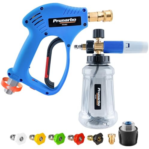 Prunarbo Pistola Schiuma Lavaggio Auto Lancia Foam con 5 ugelli, Adattatore di Collegamento Rapido compatibile con Nilfish/Bosch Series