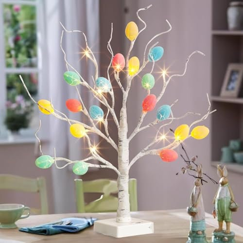 Birch Twig Christmas Tree with 24 LED Lights – USB or Battery Powered Decorative Tree Lamp for Christmas, Halloween, Easter & Year-Round Home Decoration