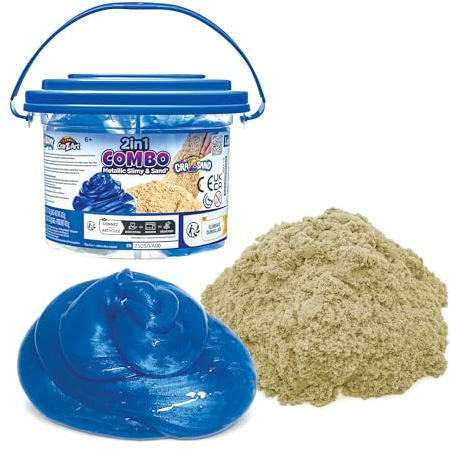 Lexibook, Seau 2-en-1 : Sable et Slime métallisé, Bleu/Beige, CRSLIM7