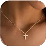 Turandoss Collier Croix Femme - Délicate Chaîne avec Croix Plaquée 14K Or/Blanc, Cadeau Chrétien pour Femmes, 22 cm (verstellbar auf 38 cm oder 43 cm), Cuivre